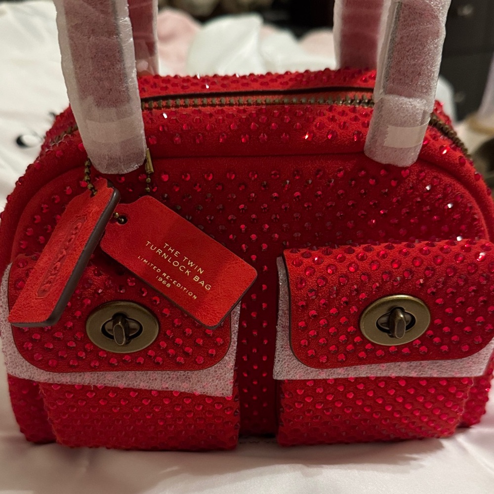Coach Red Crystal Embellished Satchel